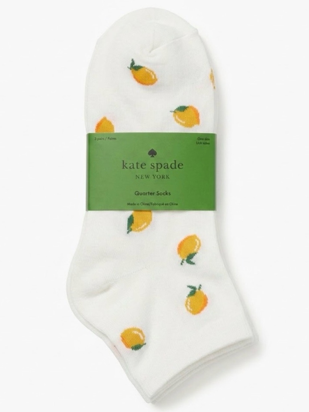 Kate Spade New York 3-Pack Lemon & Spade Quarter Socks